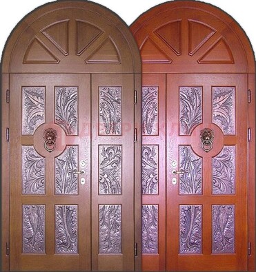 Металлическая арочная дверь со стеклом ДА-28 в коттедж в Зеленограде