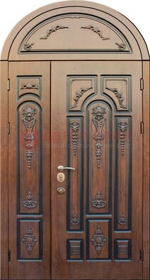 Арочная железная дверь с виноритом и узором ДА-36 в Зеленограде