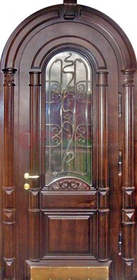 Арочная металлическая дверь массив со стеклом и ковкой ДА-50 в Зеленограде
