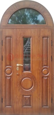 Двустворчатая железная дверь МДФ со стеклом в форме арки ДА-52 в Зеленограде