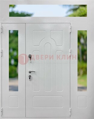 Белая стальная дверь порошок со стеклом и фрамугами ДФГ-11 в Зеленограде