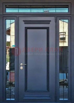 Черная металлическая дверь с фрамугой и филенкой ДФГ-19 в Зеленограде