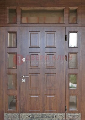Стальная дверь МДФ со стеклом и фрамугами для дома ДФГ-29 в Зеленограде