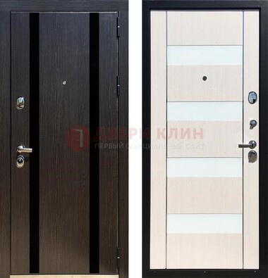 Черная железная дверь с МДФ и декоративными вставками ДМ-157 в Зеленограде