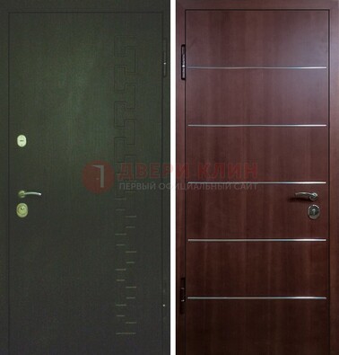 Темная металлическая дверь с МДФ ламинат с молдингами внутри ДМ-16 в Реутове