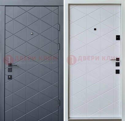 Серая железная дверь с МДФ с внутренней белой стороной ДМ-201 в Зеленограде