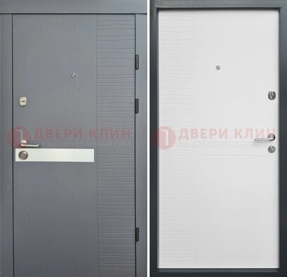 Серая металлическая дверь с белой резной МДФ панелью ДМ-215 в Щелково