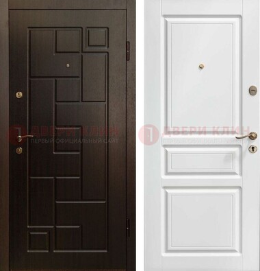Входная дверь Коричневая металлическая филенчатая с белой МДФ внутри ДМ-241 в Зеленограде