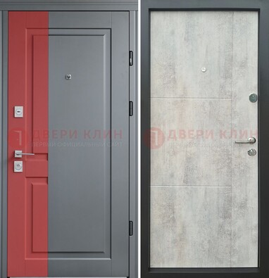 Серая с красной полосой металлическая дверь МДФ ДМ-245 в Зеленограде