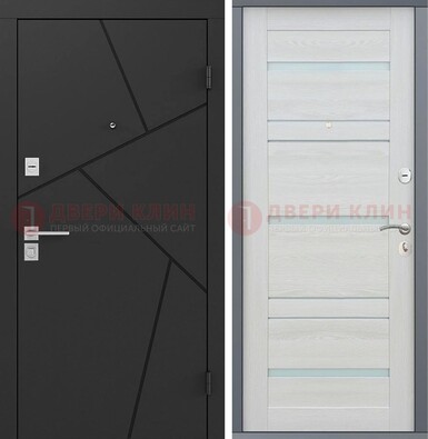 Черная железная дверь c МДФ с белой внутренней стороной ДМ-249 в Зеленограде