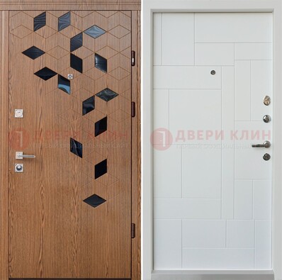 Коричневая металлическая дверь МДФ внутри белого цвета ДМ-256 в Зеленограде