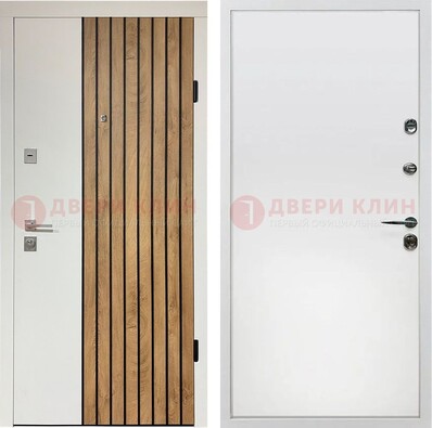 Белая с коричневой вставкой филенчатая дверь МДФ ДМ-278 в Зеленограде