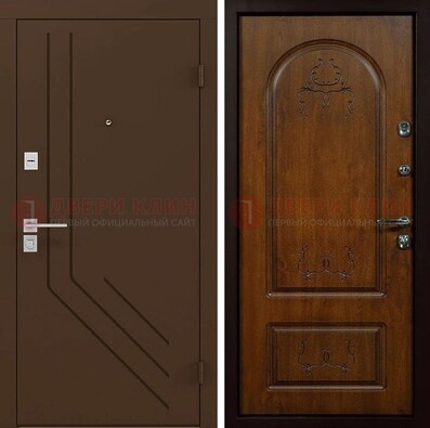 Коричневая стальная дверь с фрезерованной МДФ с узором ДМ-294 в Зеленограде