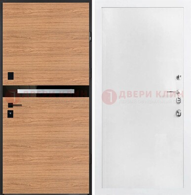 Железная коричневая дверь с МДФ в белом цвете ДМ-313 в Зеленограде