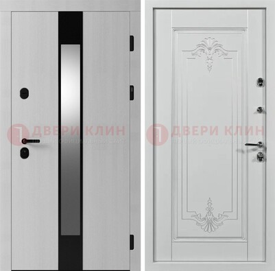 Белая металлическая дверь МДФ с зеркальной вставкой ДМ-324 в Зеленограде