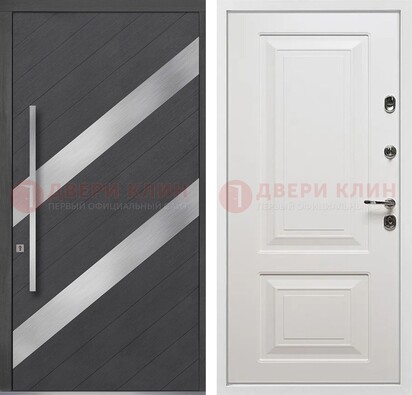 Серая входная дверь МДФ с металлическими вставками ДМ-325 в Зеленограде