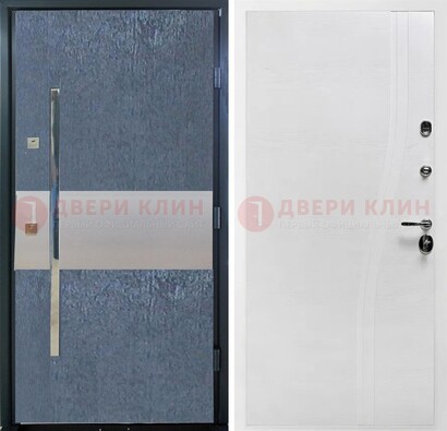 Синяя входная дверь МДФ с серебряной вставкой ДМ-330 в Зеленограде
