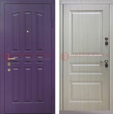 Фиолетовая железная дверь с филенчатами МДФ ДМ-374 в Зеленограде