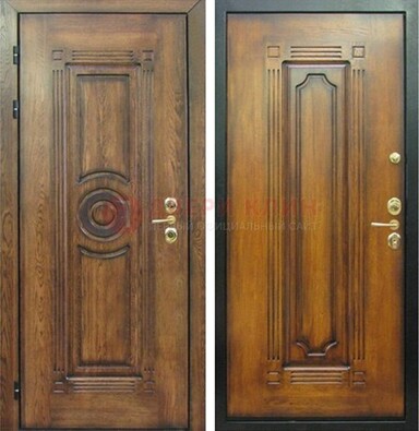 Коричневая металлическая дверь с массивом дуба с рисунком ДМД-10 в Зеленограде