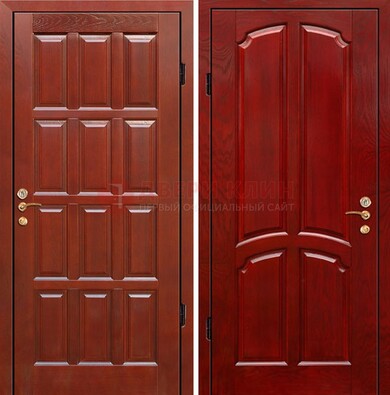 Красная металлическая дверь с массивом дуба ДМД-15 в Зеленограде