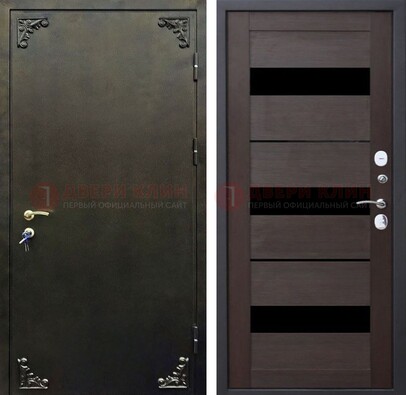 Входная дверь с порошковым покрытием с коричневой МДФ со стеклом ДП-236 в Зеленограде