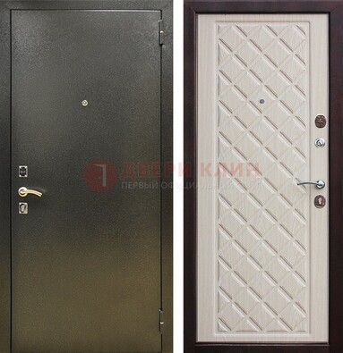 Темно-серая железная дверь с порошковым покрытием и филенчатой МДФ ДП-289 в Зеленограде