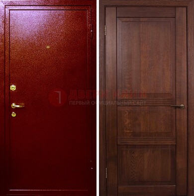 Красная железная дверь с порошковым окрасом ДП-58 в Дубне