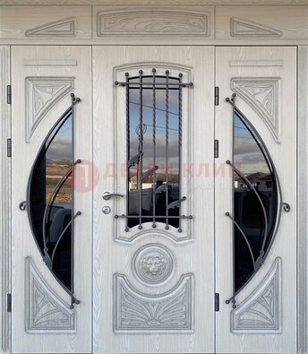 Большая парадная дверь Винорит со стеклом и ковкой ДПР-108 в Зеленограде