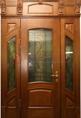Парадная дверь со стеклянными вставками и ковкой ДПР-36 для дома в Зеленограде