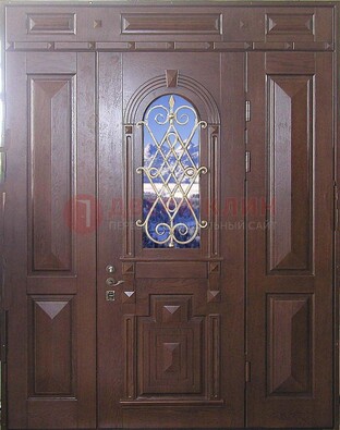 Стальная парадная дверь со стеклом и ковкой ДПР-4 для коттеджа в Зеленограде