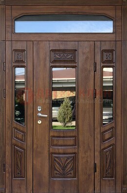 Парадная стальная дверь Винорит со стеклом и резьбой ДПР-97 в Зеленограде
