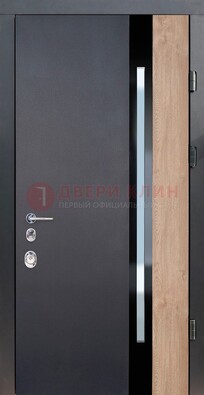 Черная металлическая дверь МДФ со стеклом ДС-14 в Зеленограде