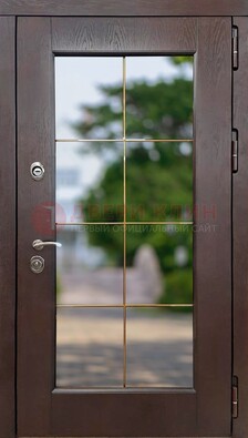 Коричневая стальная дверь со стеклом ДС-19 в Зеленограде