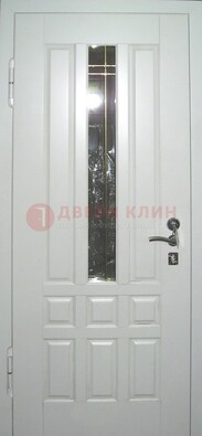 Белая металлическая дверь со стеклом ДС-1 в загородный дом в Зеленограде