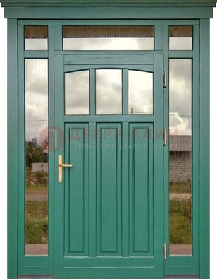 Зеленая металлическая дверь МДФ со стеклом ДС-43 в Зеленограде