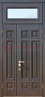 Коричневая двухстворчатая металлическая дверь со стеклом ДС-62 в Зеленограде