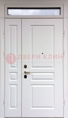Белая двухстворчатая металлическая дверь со стеклом ДС-63 в Зеленограде