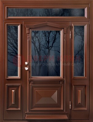 Коричневая металлическая дверь со стеклом ДС-67 в Зеленограде