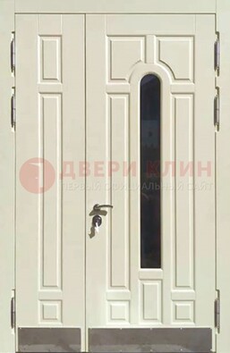 Белая двухстворчатая металлическая дверь со стеклом ДС-71 в Зеленограде