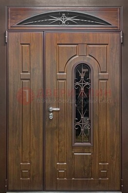 Большая металлическая дверь со стеклом и ковкой ДСК-145 в Зеленограде