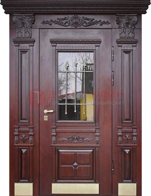 Железная парадная дверь массив дуба со стеклом и ковкой ДСК-175 в Зеленограде