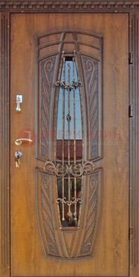 Дизайнерская железная дверь со стеклом и ковкой ДСК-182 в Орле