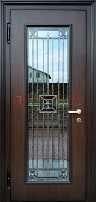 Железная дверь с большим стеклом и ковкой ДСК-187 в Сертолово