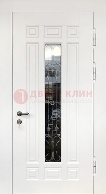 Белая стальная дверь винорит со стеклом и ковкой ДСК-191 в Зеленограде