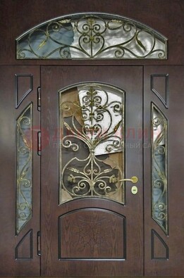 Входная дверь Винорит со стеклом и ковкой и фрамугами ДСК-213 в Зеленограде