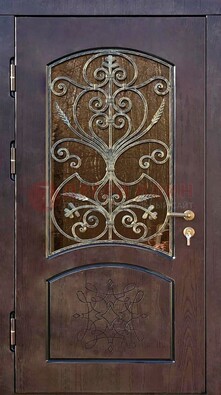 Стальная дверь Винорит со стеклом и ковкой и резьбой ДСК-214 в Чебоксарах
