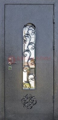 Темная стальная дверь Порошок со стеклом и ковкой ДСК-217 в Зеленограде