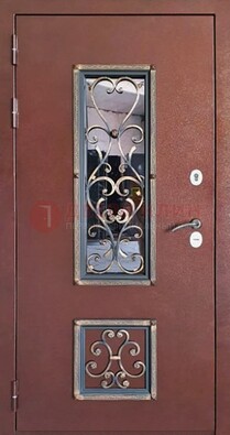 Уличная дверь Порошок со стеклом и ковкой для дома ДСК-218 в Зеленограде