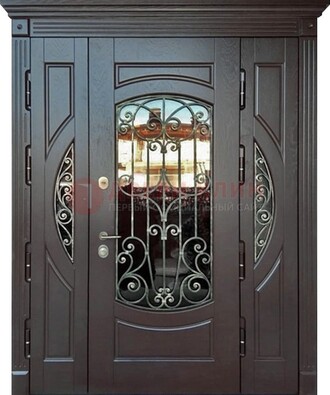 Полуторная железная дверь Винорит со стеклом и ковкой ДСК-231 в Зеленограде