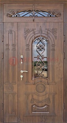 Распашная стальная дверь Винорит со стеклом и ковкой ДСК-232 в Зеленограде
